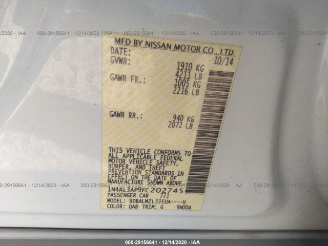 Photo 8 VIN: 1N4AL3AP9FC202745 - NISSAN ALTIMA 