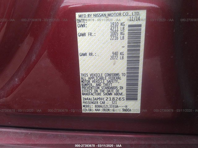 Photo 8 VIN: 1N4AL3AP9FC218265 - NISSAN ALTIMA 