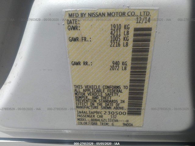 Photo 8 VIN: 1N4AL3AP9FC230500 - NISSAN ALTIMA 