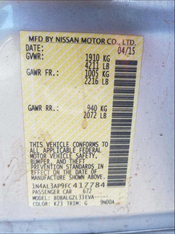 Photo 9 VIN: 1N4AL3AP9FC417784 - NISSAN ALTIMA 2.5 