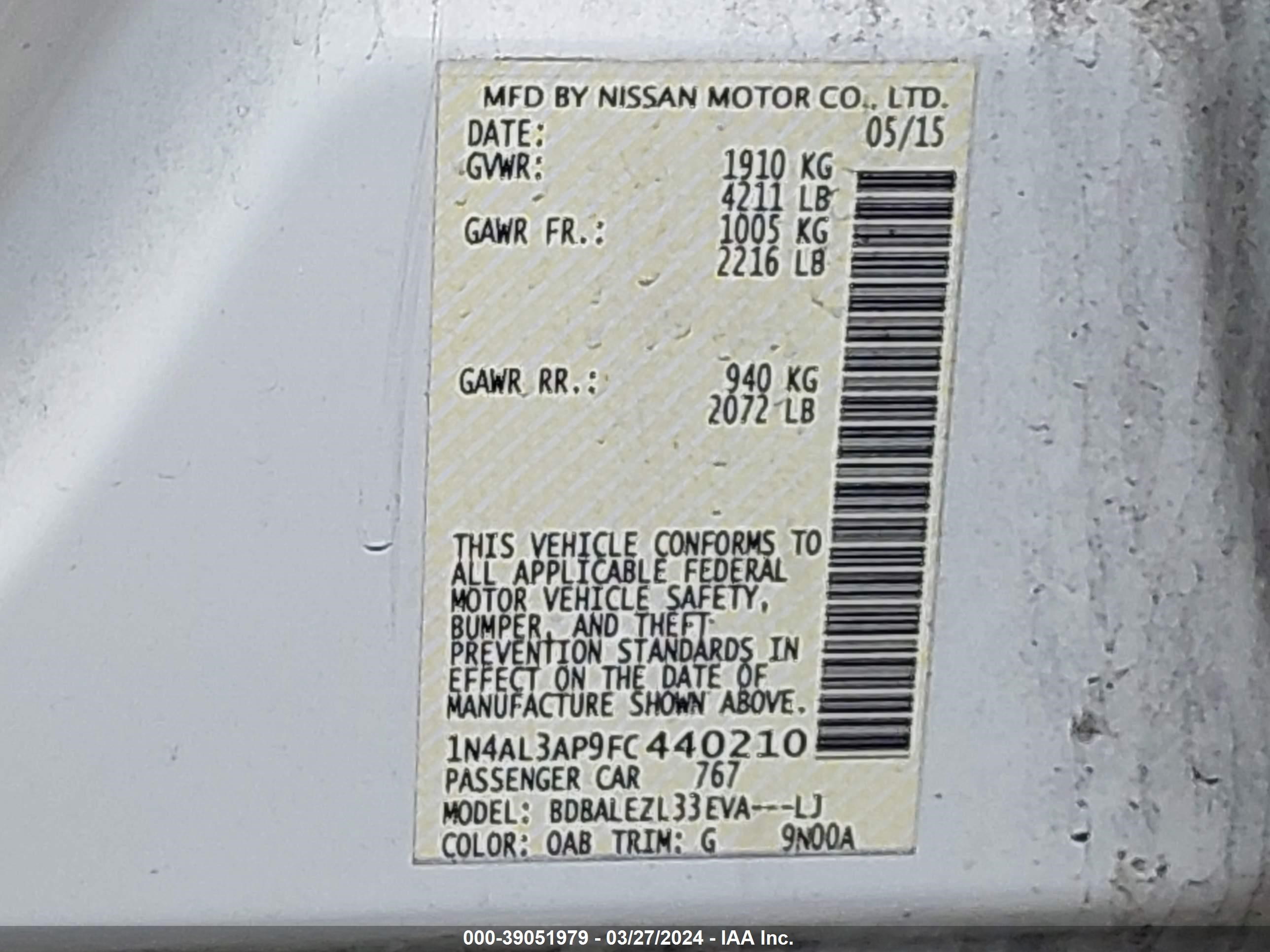 Photo 8 VIN: 1N4AL3AP9FC440210 - NISSAN ALTIMA 