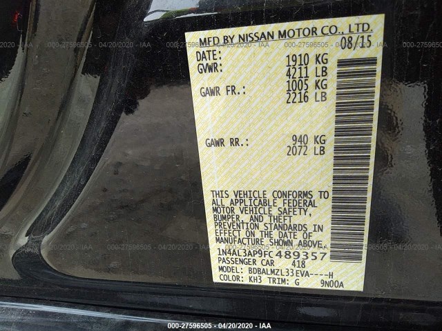 Photo 8 VIN: 1N4AL3AP9FC489357 - NISSAN ALTIMA 