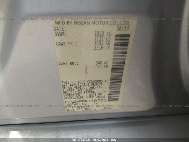 Photo 8 VIN: 1N4AL3AP9FN330701 - NISSAN ALTIMA 