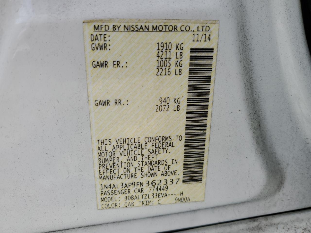 Photo 11 VIN: 1N4AL3AP9FN362337 - NISSAN ALTIMA 