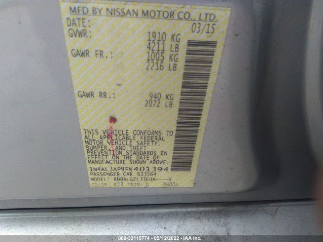 Photo 8 VIN: 1N4AL3AP9FN401394 - NISSAN ALTIMA 