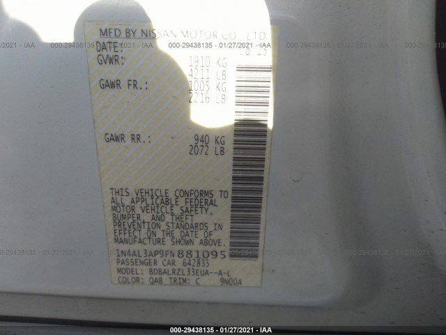 Photo 8 VIN: 1N4AL3AP9FN881095 - NISSAN ALTIMA 