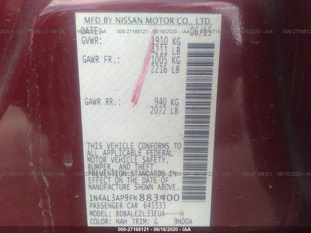 Photo 8 VIN: 1N4AL3AP9FN883400 - NISSAN ALTIMA 