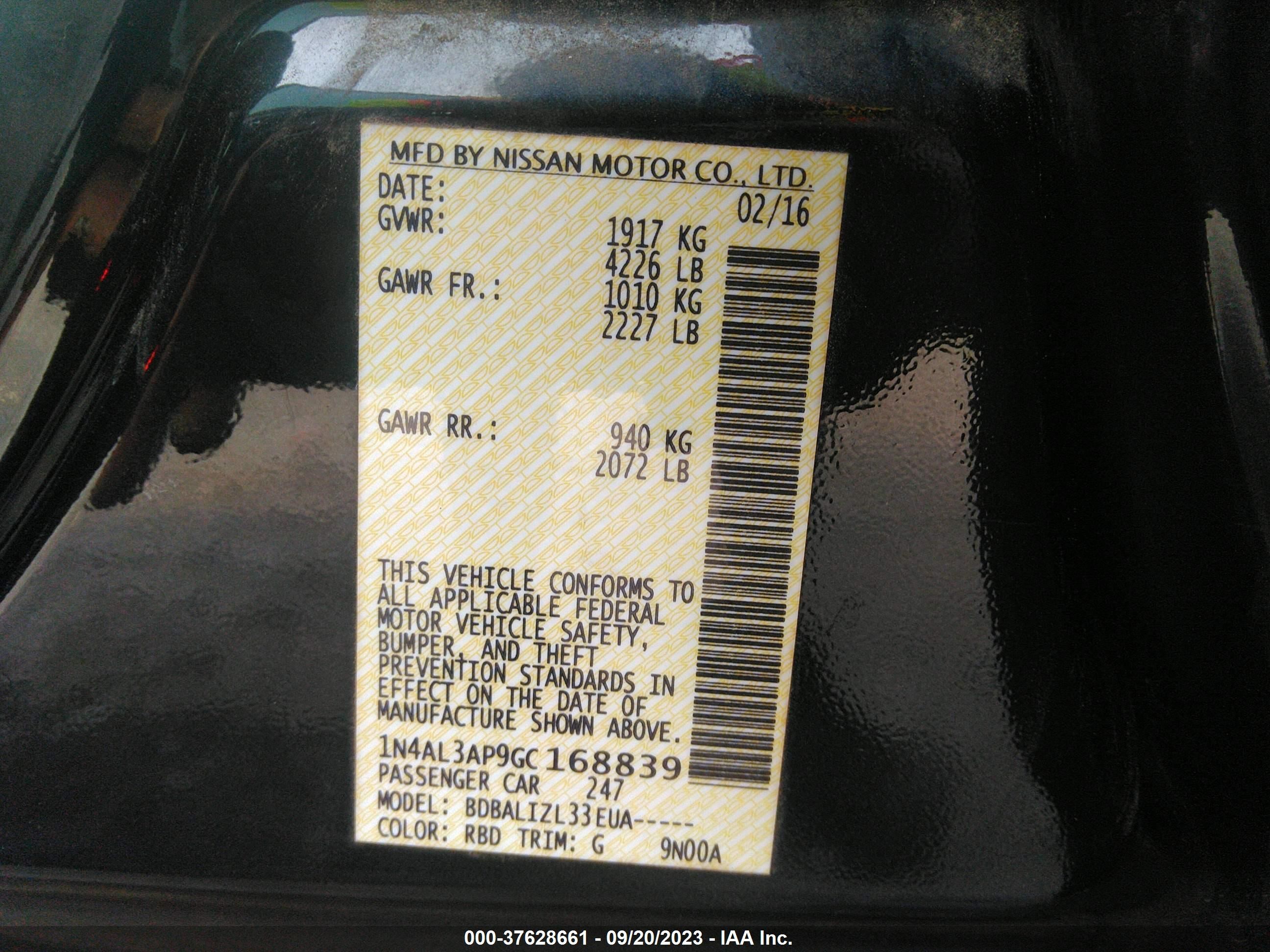 Photo 8 VIN: 1N4AL3AP9GC168839 - NISSAN ALTIMA 