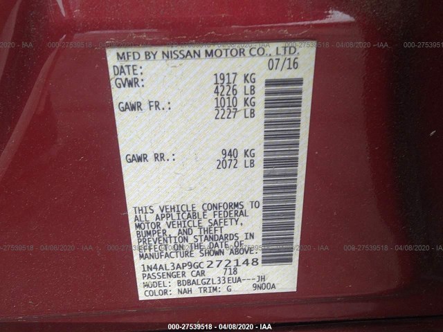 Photo 8 VIN: 1N4AL3AP9GC272148 - NISSAN ALTIMA 