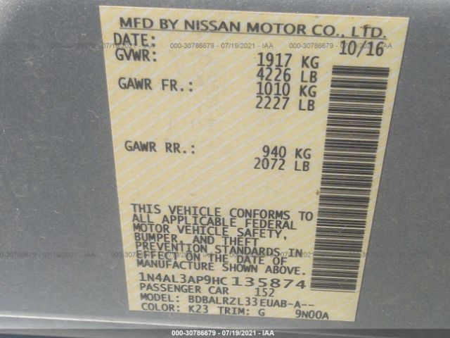 Photo 8 VIN: 1N4AL3AP9HC135874 - NISSAN ALTIMA 