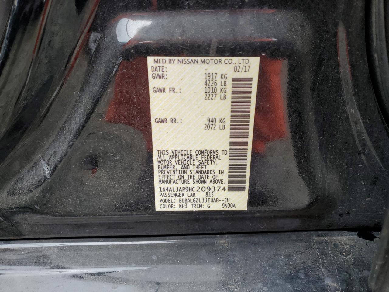 Photo 12 VIN: 1N4AL3AP9HC209374 - NISSAN ALTIMA 