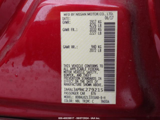 Photo 8 VIN: 1N4AL3AP9HC279215 - NISSAN ALTIMA 