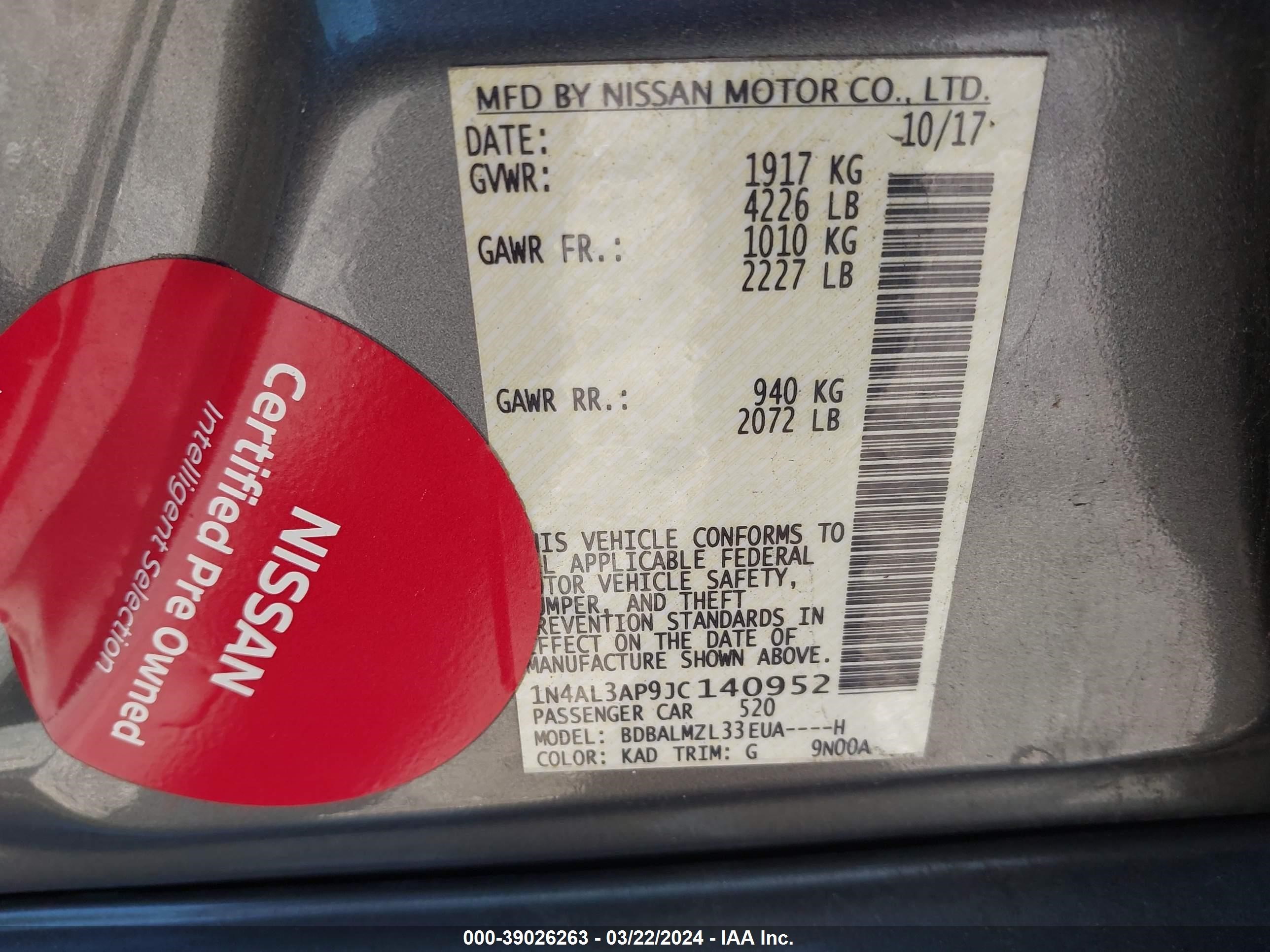 Photo 8 VIN: 1N4AL3AP9JC140952 - NISSAN ALTIMA 