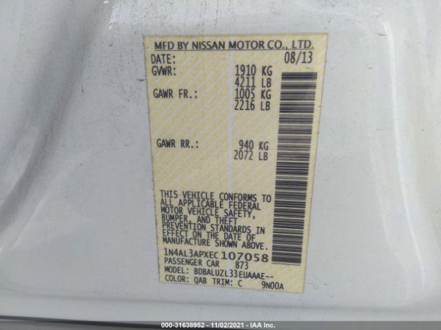 Photo 8 VIN: 1N4AL3APXEC107058 - NISSAN ALTIMA 