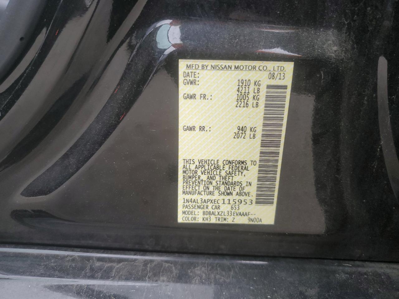 Photo 12 VIN: 1N4AL3APXEC115953 - NISSAN ALTIMA 