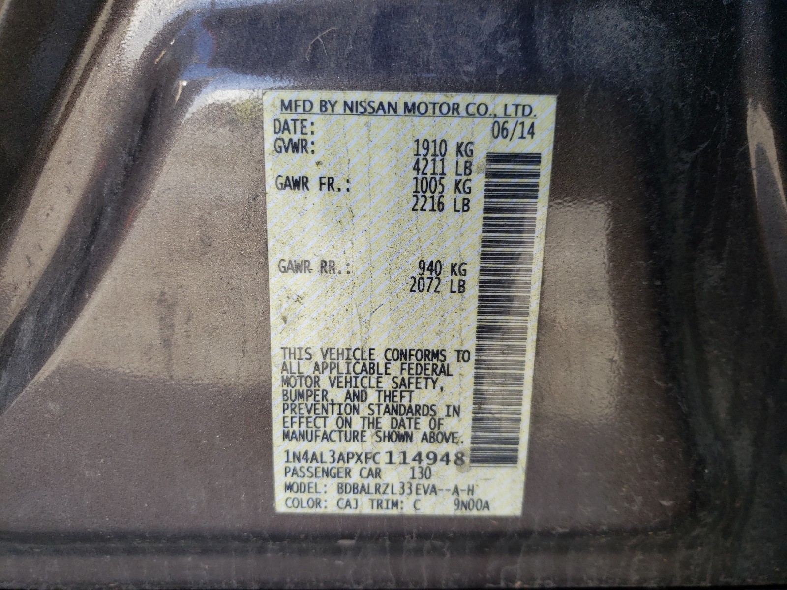 Photo 9 VIN: 1N4AL3APXFC114948 - NISSAN ALTIMA 2.5 