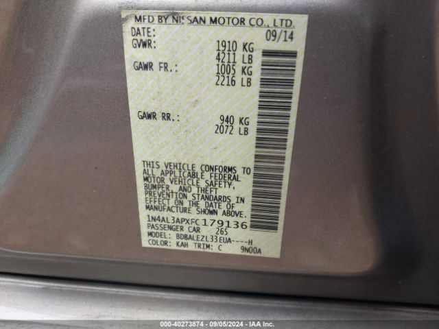 Photo 8 VIN: 1N4AL3APXFC179136 - NISSAN ALTIMA 