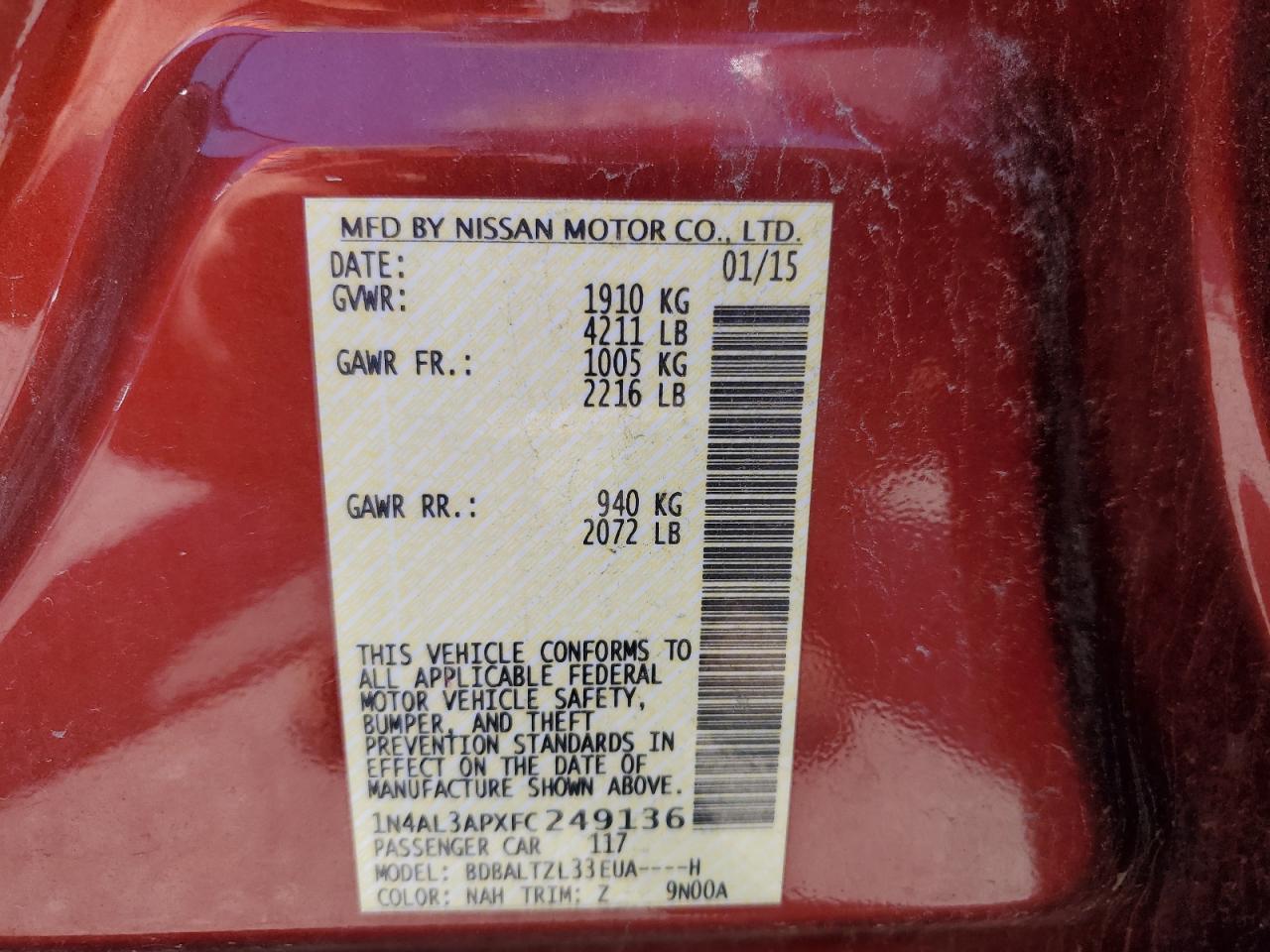 Photo 11 VIN: 1N4AL3APXFC249136 - NISSAN ALTIMA 