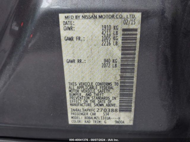 Photo 8 VIN: 1N4AL3APXFC270388 - NISSAN ALTIMA 