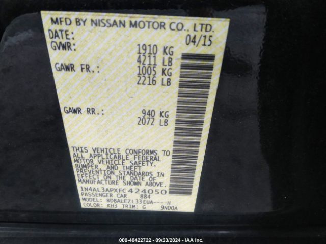 Photo 8 VIN: 1N4AL3APXFC424050 - NISSAN ALTIMA 