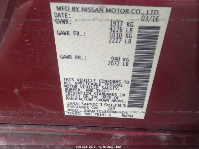 Photo 8 VIN: 1N4AL3APXGC190283 - NISSAN ALTIMA 