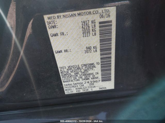 Photo 8 VIN: 1N4AL3APXGC243967 - NISSAN ALTIMA 