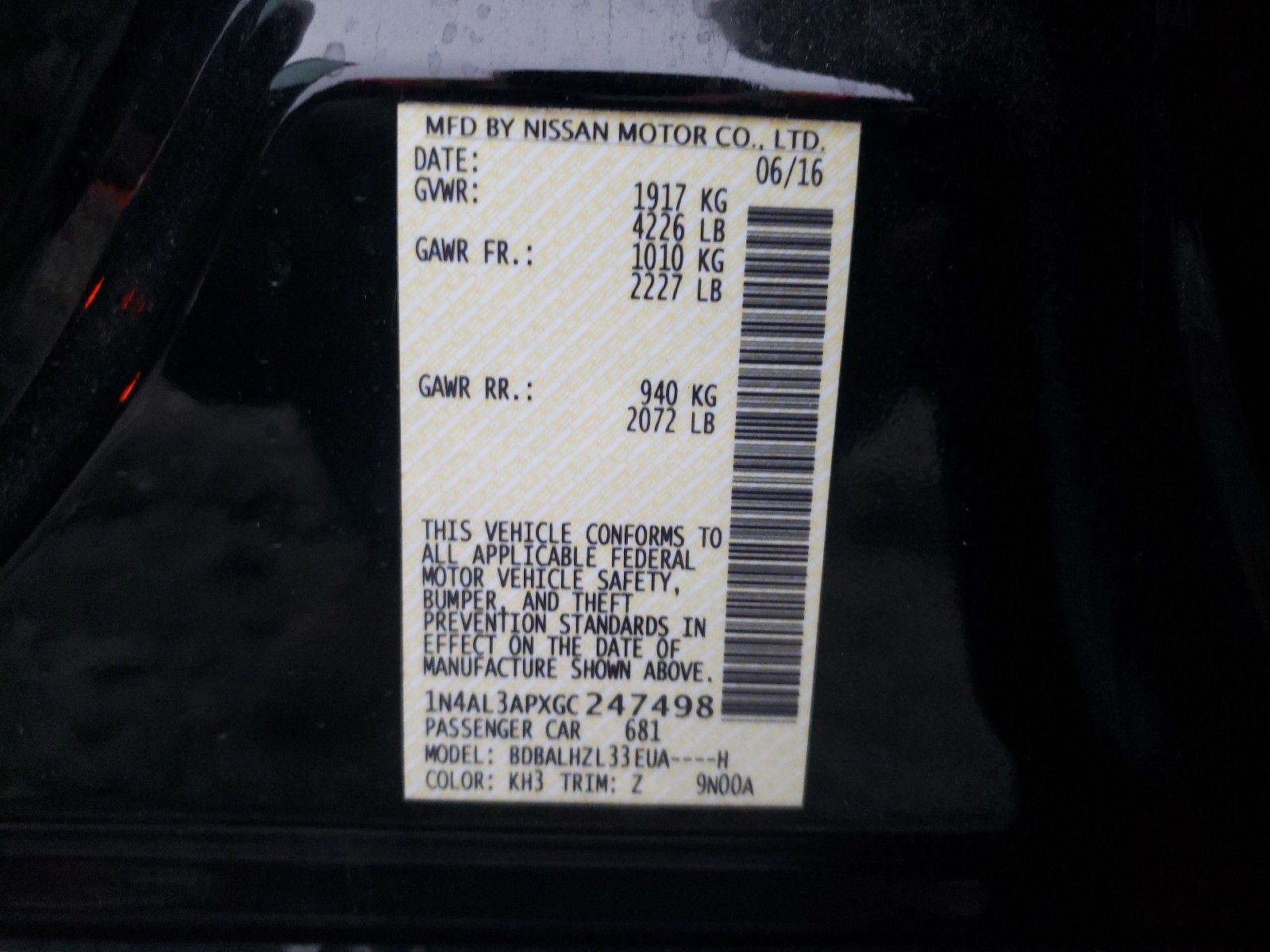 Photo 9 VIN: 1N4AL3APXGC247498 - NISSAN ALTIMA 2.5 