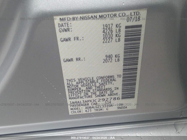 Photo 8 VIN: 1N4AL3APXJC292786 - NISSAN ALTIMA 