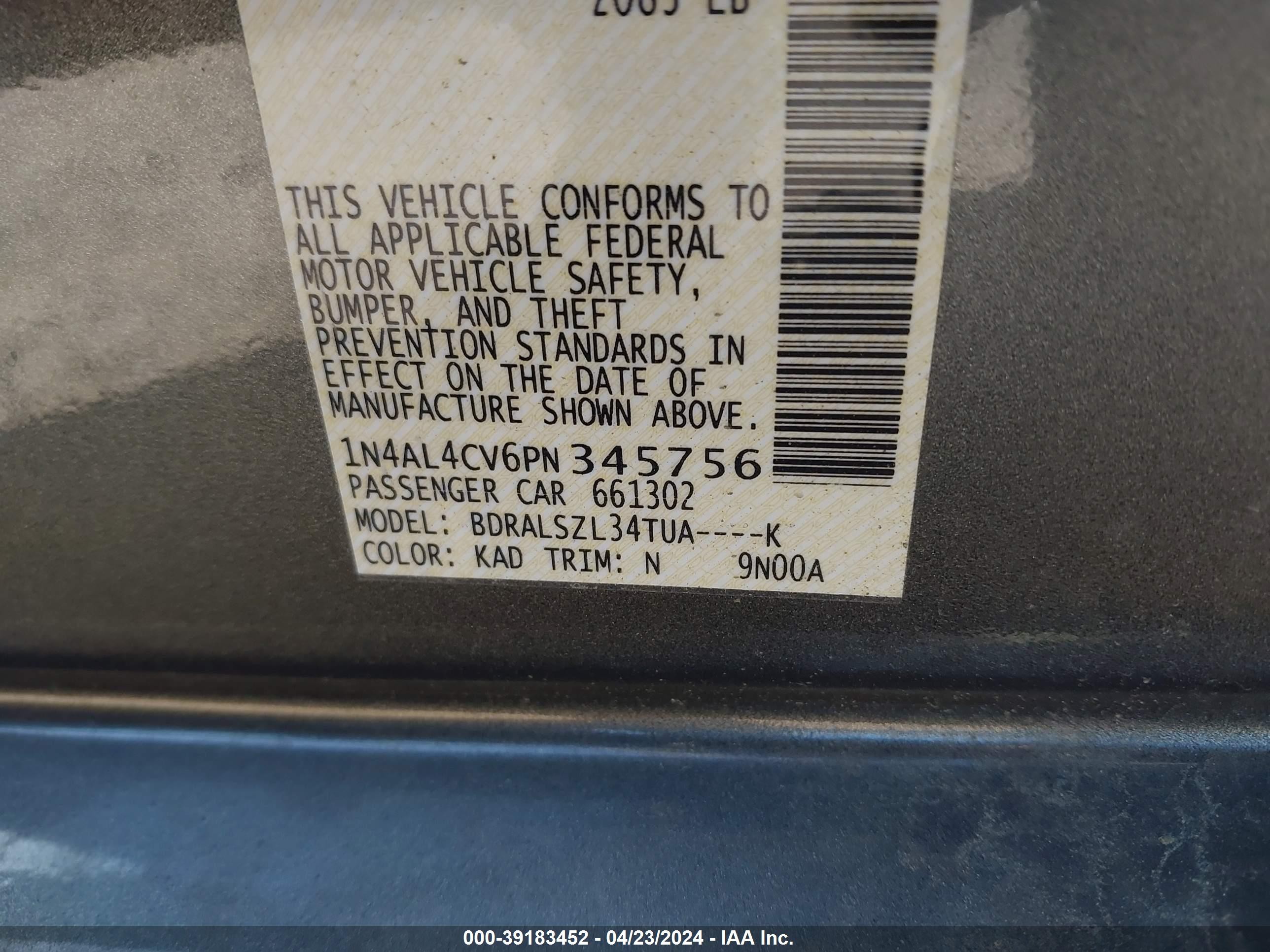 Photo 8 VIN: 1N4AL4CV6PN345756 - NISSAN ALTIMA 