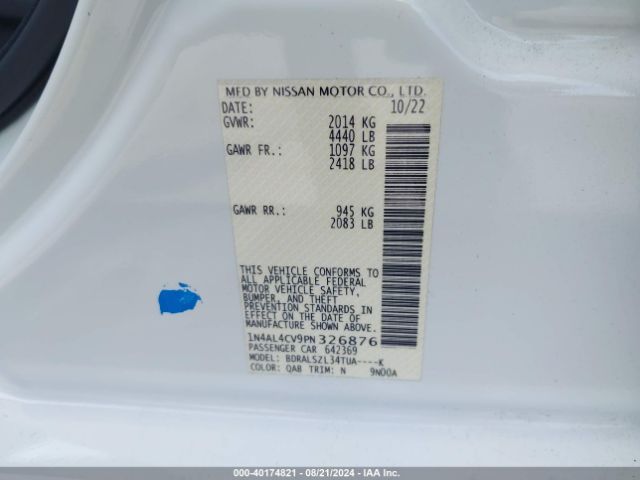 Photo 8 VIN: 1N4AL4CV9PN326876 - NISSAN ALTIMA 