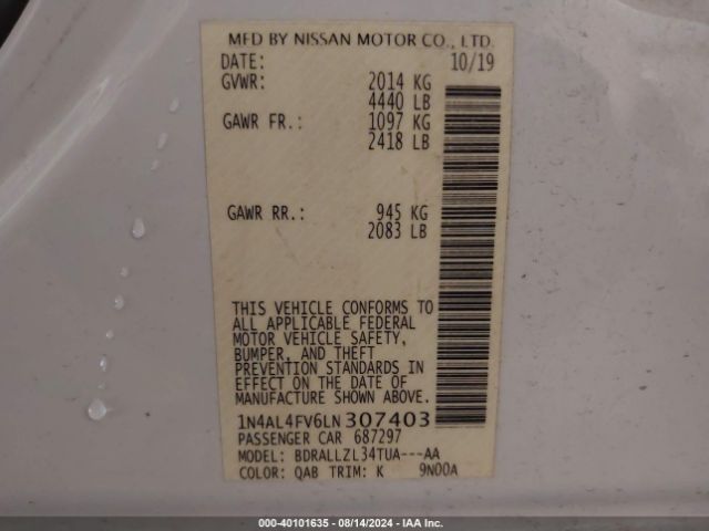 Photo 8 VIN: 1N4AL4FV6LN307403 - NISSAN ALTIMA 