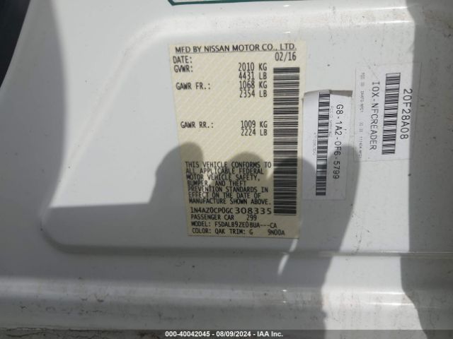 Photo 8 VIN: 1N4AZ0CP0GC308335 - NISSAN LEAF 