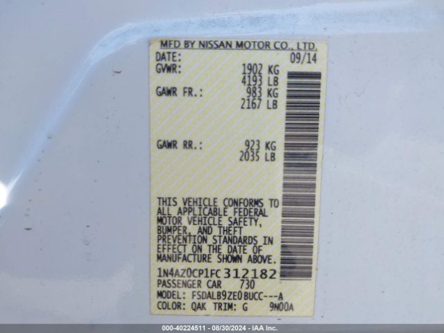 Photo 8 VIN: 1N4AZ0CP1FC312182 - NISSAN LEAF 