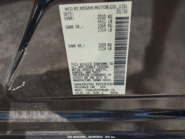 Photo 8 VIN: 1N4AZ0CP5GC305950 - NISSAN LEAF 