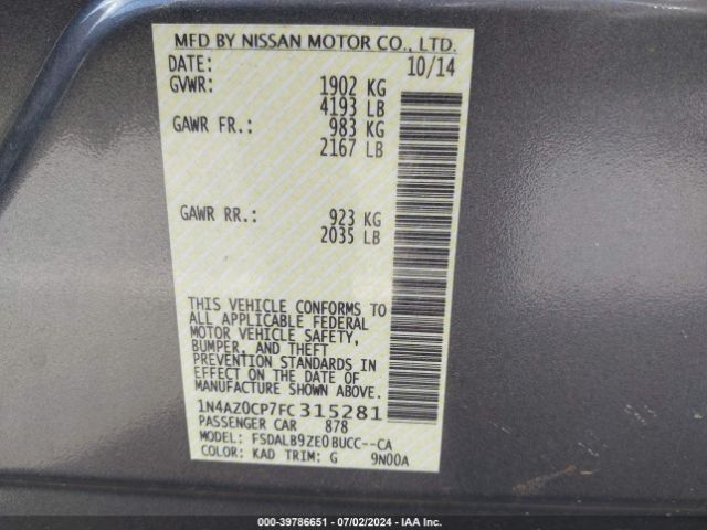 Photo 8 VIN: 1N4AZ0CP7FC315281 - NISSAN LEAF 