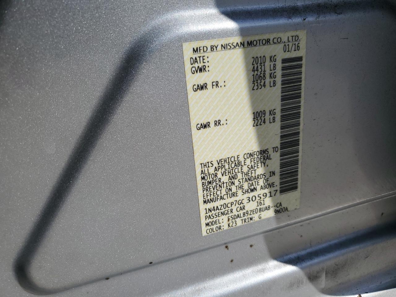 Photo 11 VIN: 1N4AZ0CP7GC305917 - NISSAN LEAF 