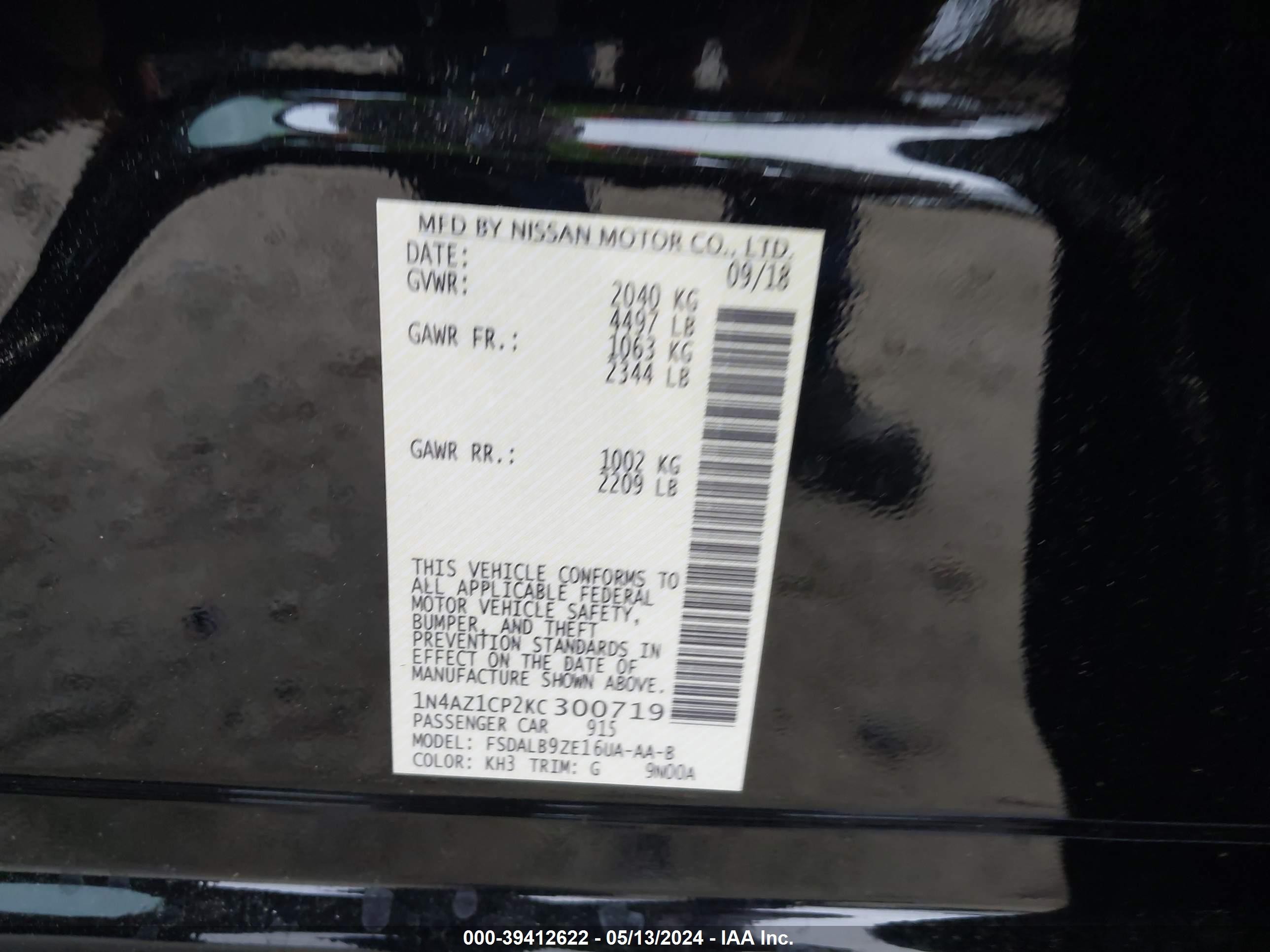 Photo 8 VIN: 1N4AZ1CP2KC300719 - NISSAN LEAF 