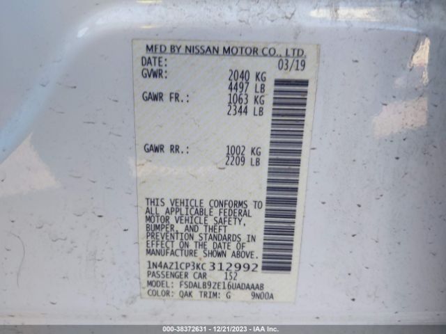 Photo 8 VIN: 1N4AZ1CP3KC312992 - NISSAN LEAF 