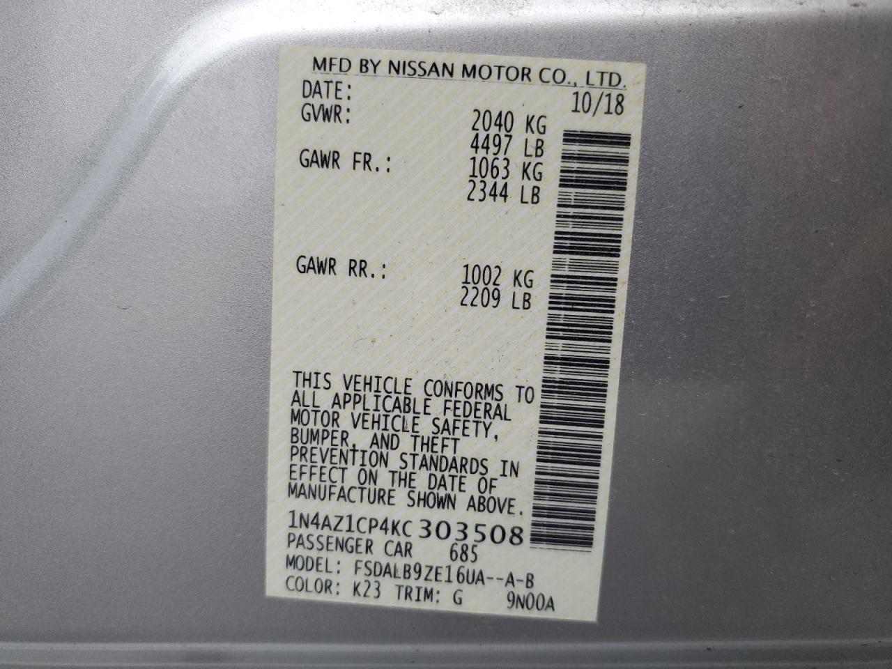 Photo 11 VIN: 1N4AZ1CP4KC303508 - NISSAN LEAF 