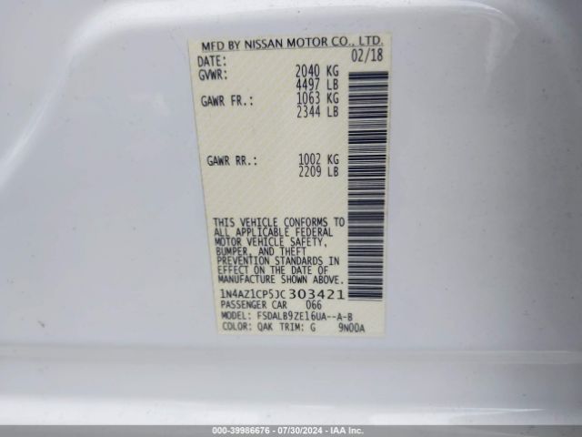 Photo 8 VIN: 1N4AZ1CP5JC303421 - NISSAN LEAF 