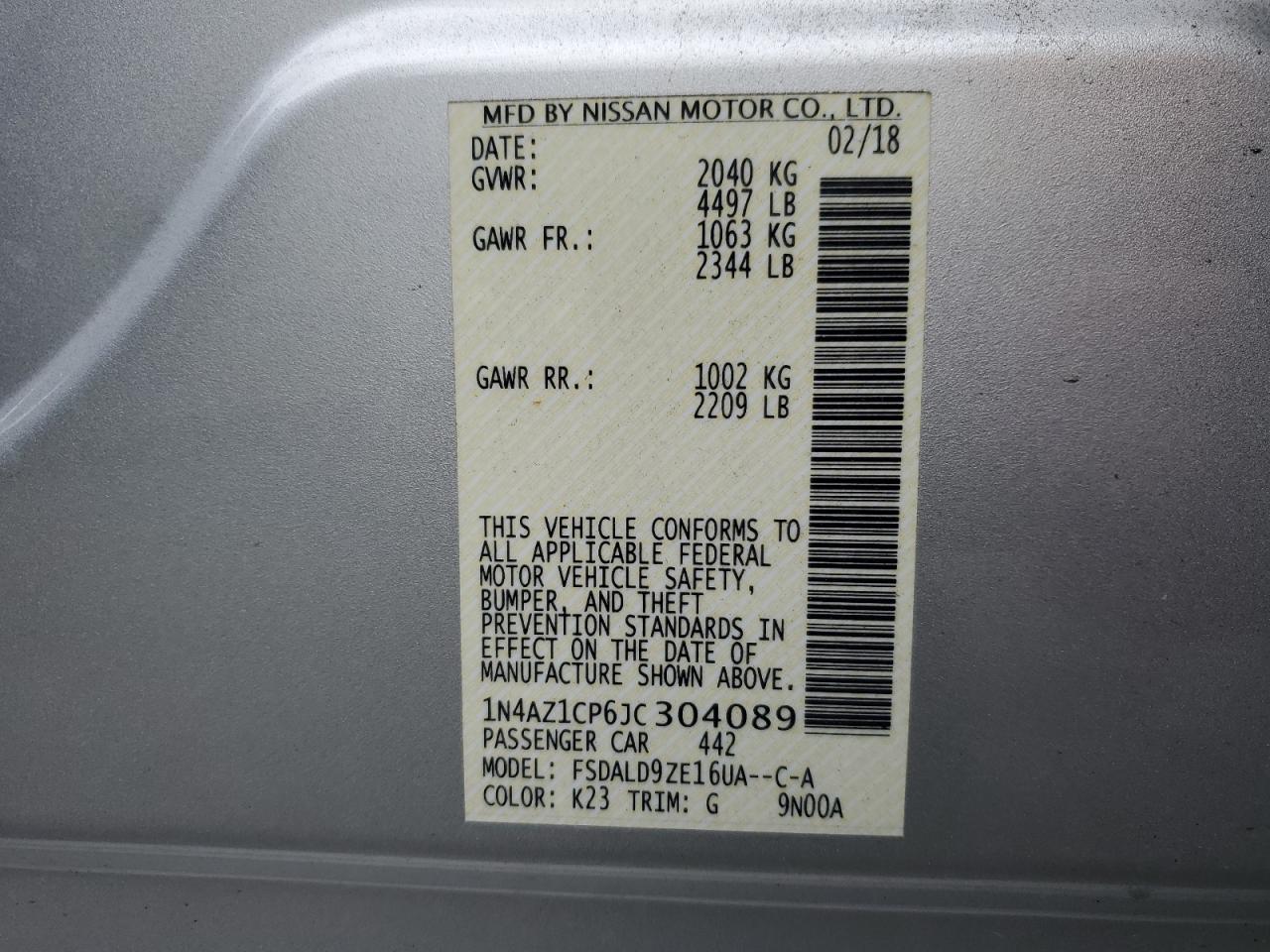 Photo 11 VIN: 1N4AZ1CP6JC304089 - NISSAN LEAF 