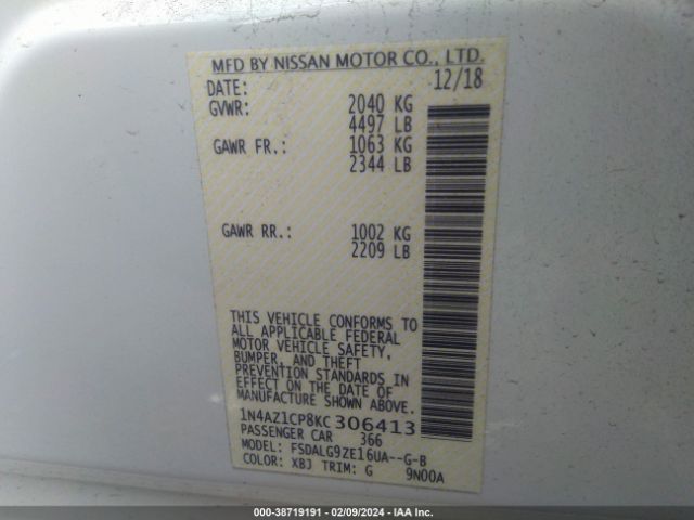 Photo 8 VIN: 1N4AZ1CP8KC306413 - NISSAN LEAF 