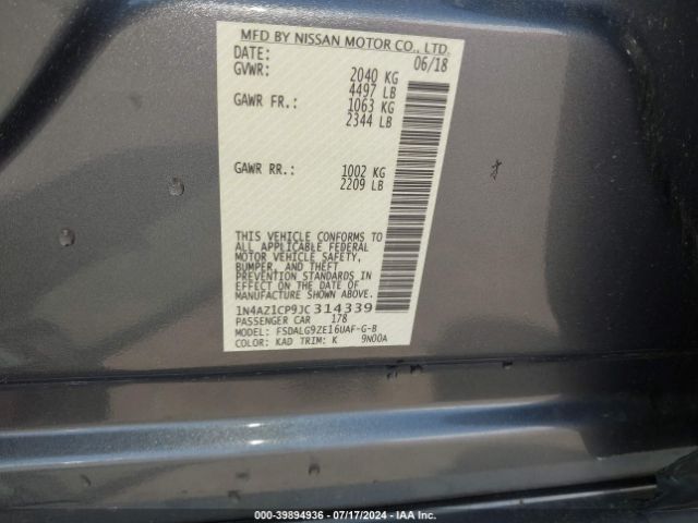 Photo 8 VIN: 1N4AZ1CP9JC314339 - NISSAN LEAF 