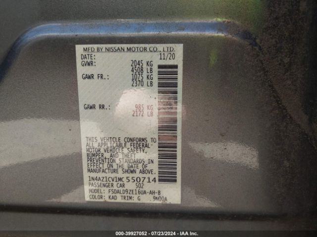 Photo 8 VIN: 1N4AZ1CV1MC550714 - NISSAN LEAF 