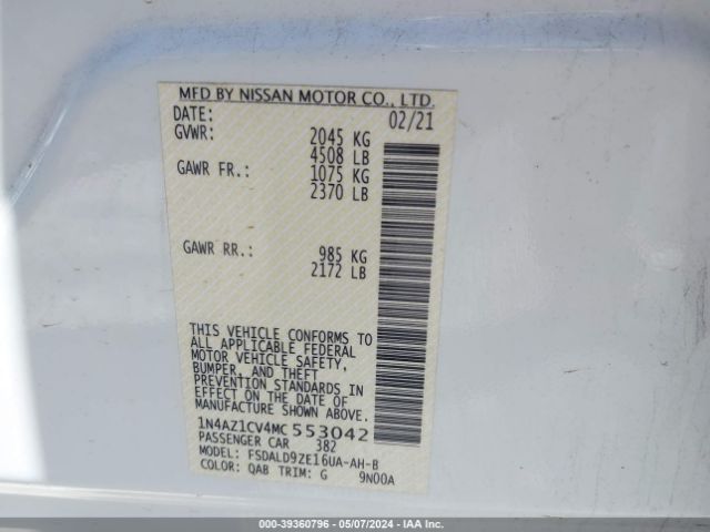 Photo 8 VIN: 1N4AZ1CV4MC553042 - NISSAN LEAF 