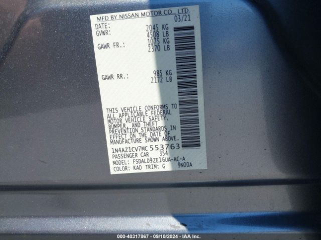 Photo 8 VIN: 1N4AZ1CV7MC553763 - NISSAN LEAF 