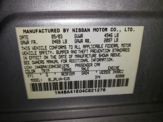 Photo 9 VIN: 1N4BA41E04C821276 - NISSAN MAXIMA SE 