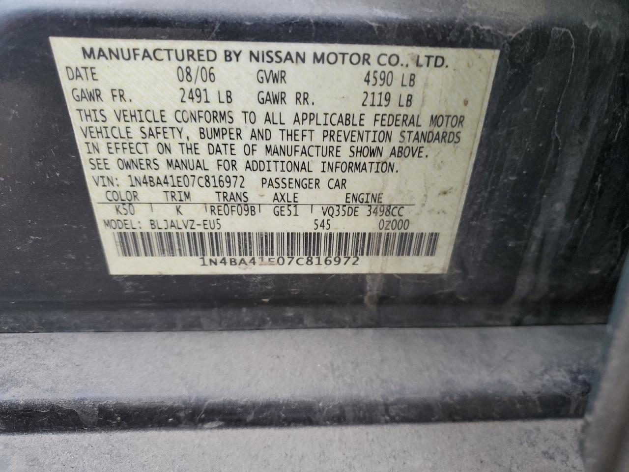 Photo 11 VIN: 1N4BA41E07C816972 - NISSAN MAXIMA 