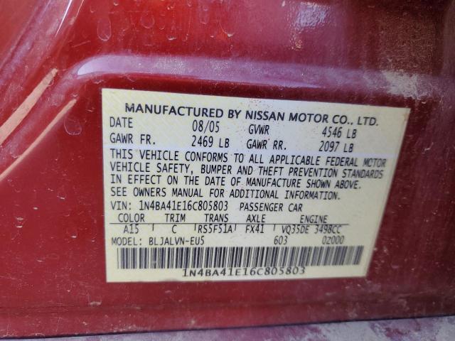 Photo 11 VIN: 1N4BA41E16C805803 - NISSAN MAXIMA SE 