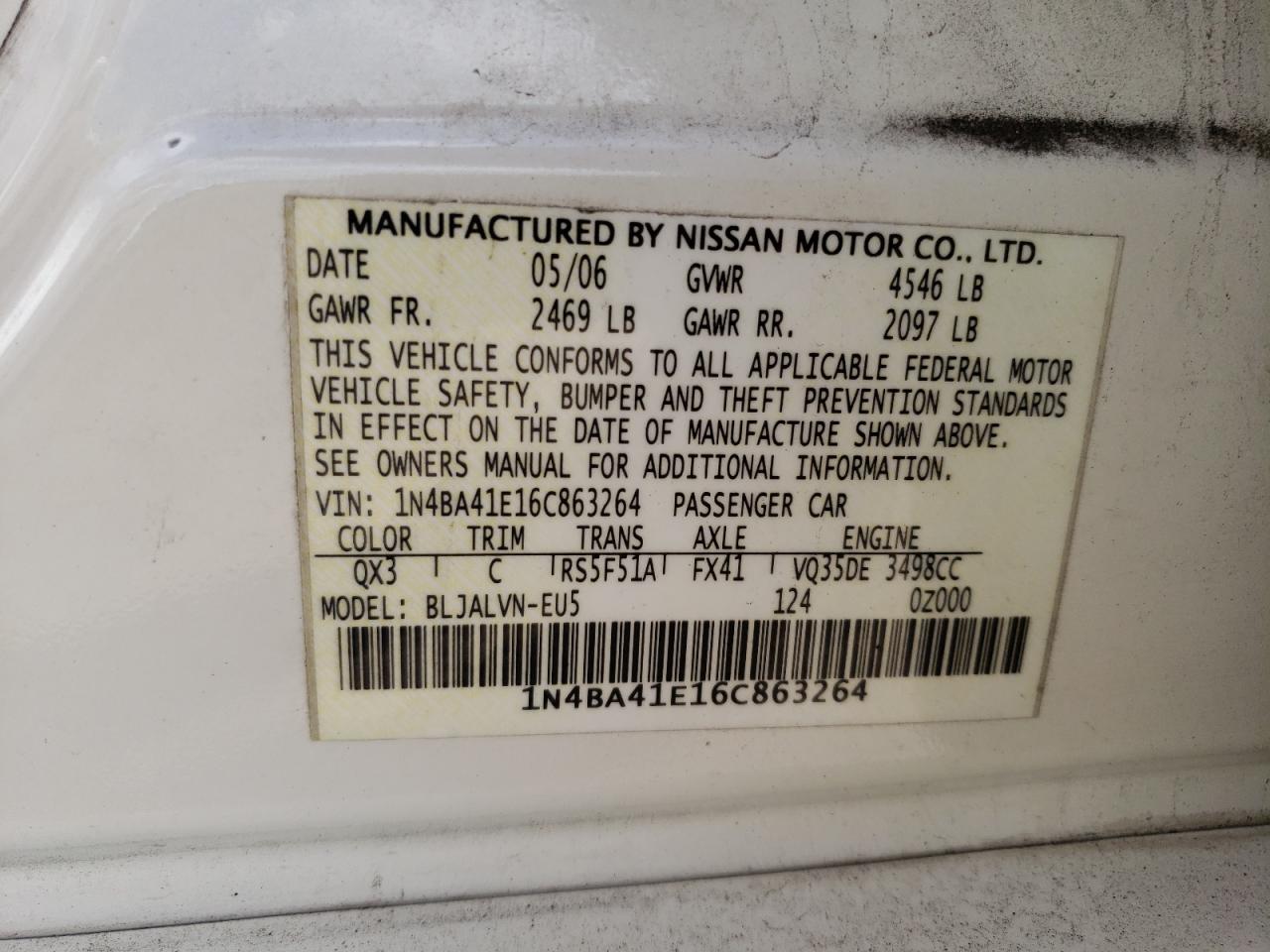 Photo 11 VIN: 1N4BA41E16C863264 - NISSAN MAXIMA 